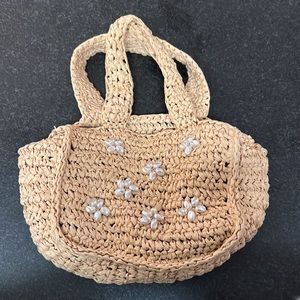 Straw & Pearl Bead Handbag with Chain | Zara